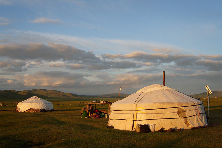 Yurts in the evening sun