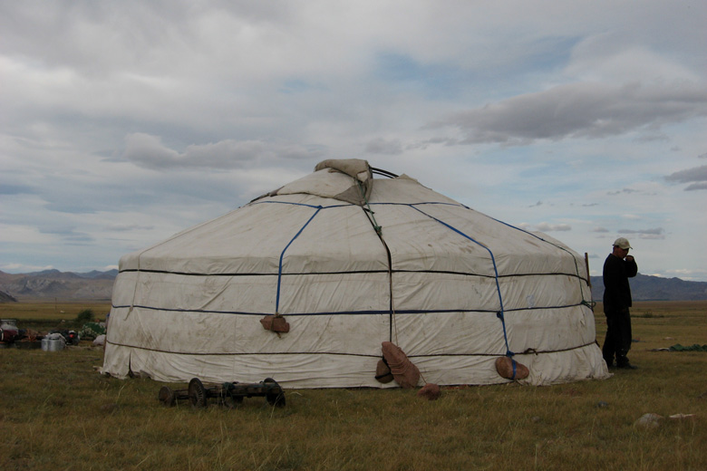 Finished yurt on the autumn pasture